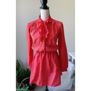 Vintage Red Heart Print Collared Dress XS